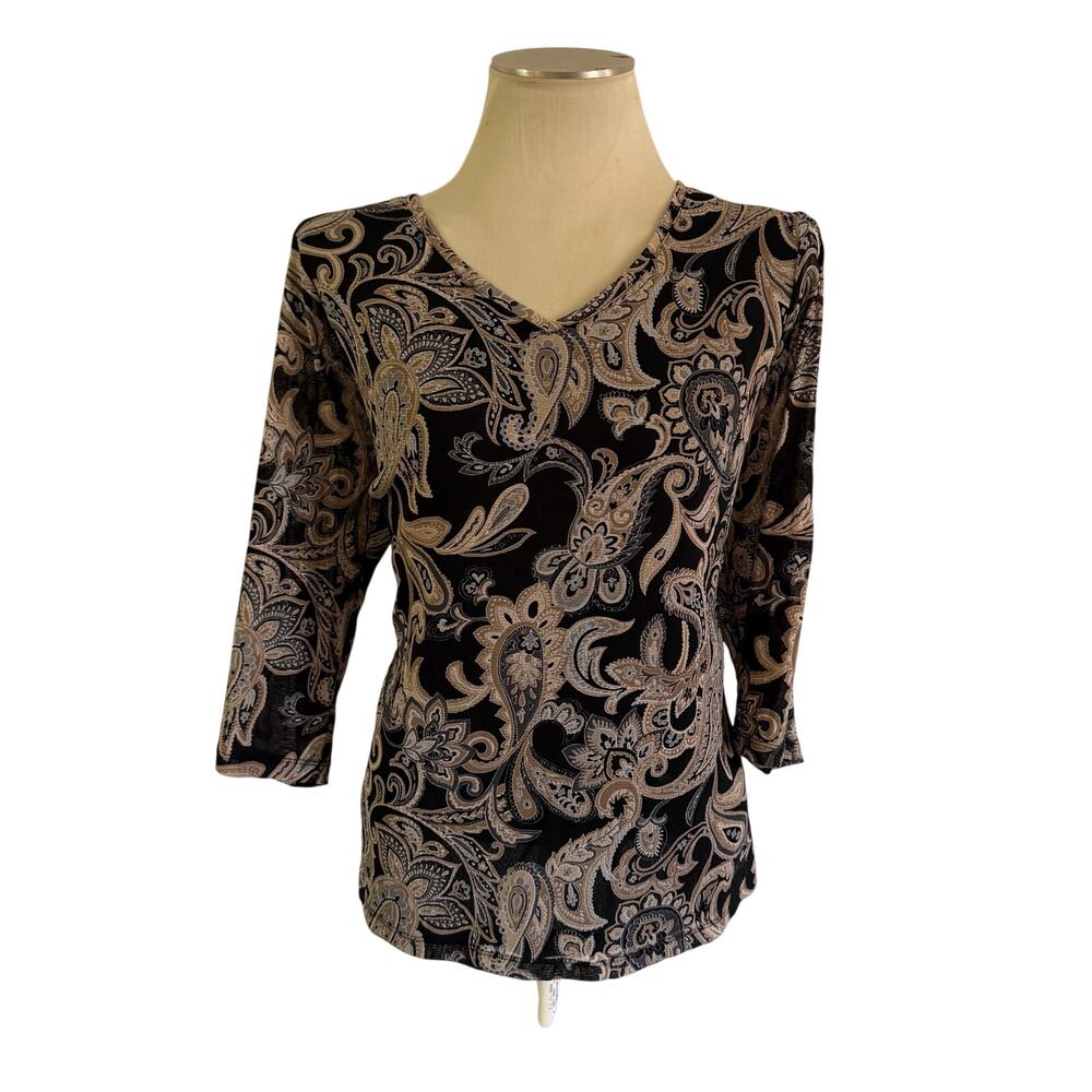 Black Paisley Mesh Graphic Shirt Plus Size 1X Stretch Y2K 2000s Fairy Grunge